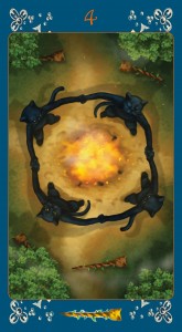 An image of a Black Cat tarot card - the 4 of Wands