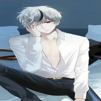 Anime boy with white hair and red eyes